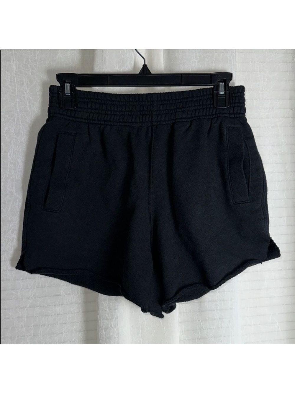 aerie XS Black Fleece Of Mind High Waisted Raw Hem Pull On Stretch Cotton Shorts